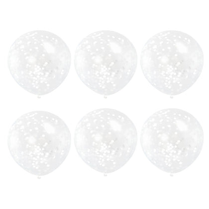 Pack of 6 Clear Latex Balloons with White Confetti 12