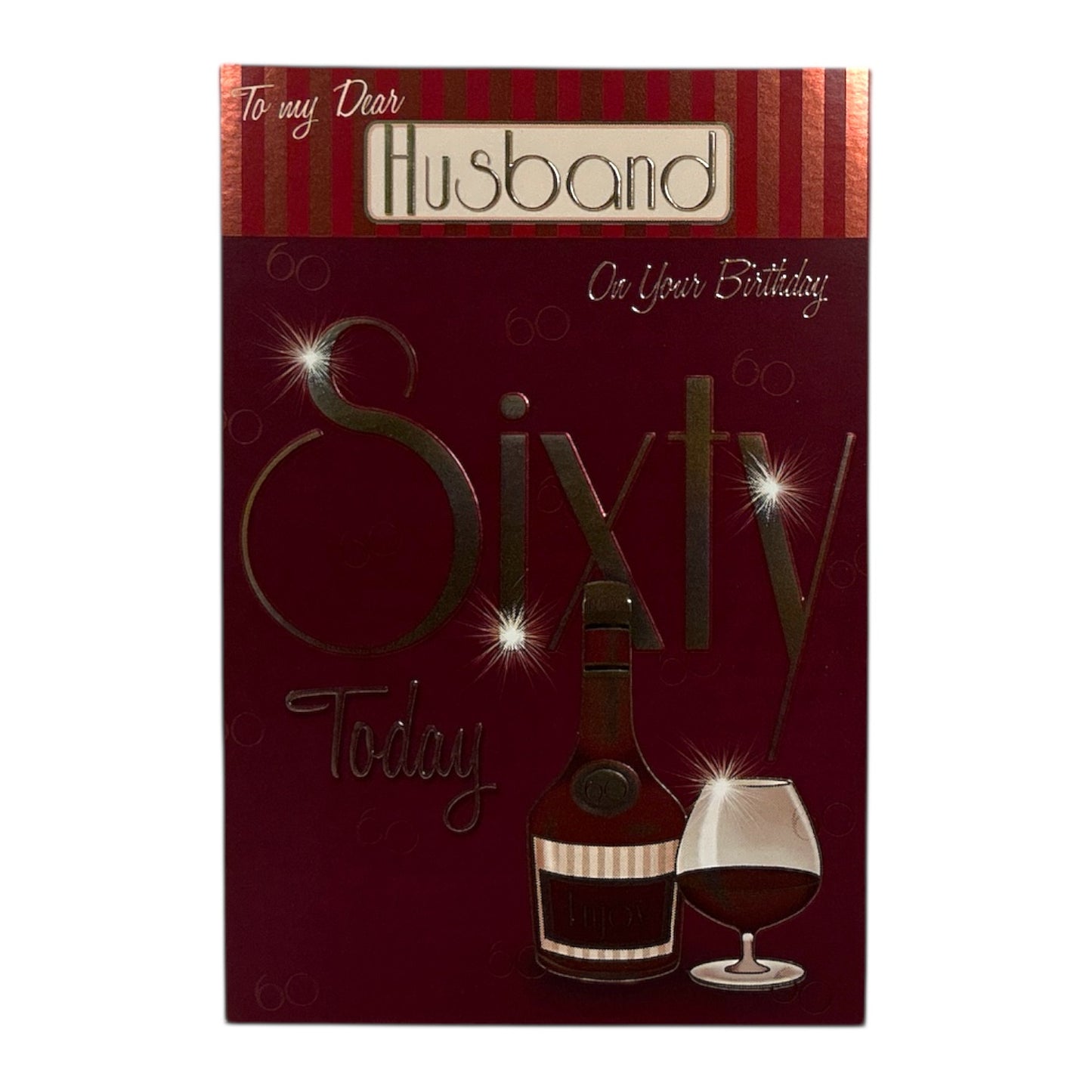 To Husband 60th Birthday Bottle & Glass of Wine Design Greeting Card
