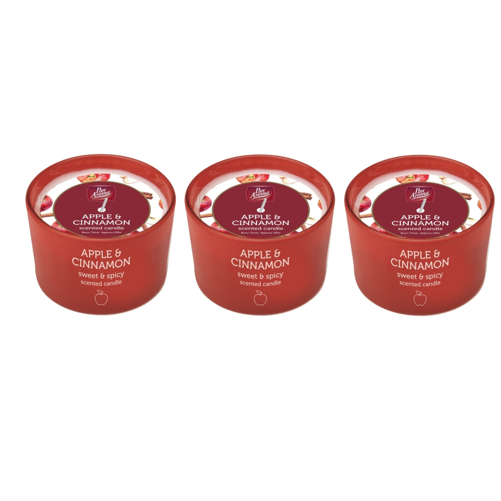 Pack of 3 Pan Aroma Apple & Cinnamon Coloured Jar Candles 85g