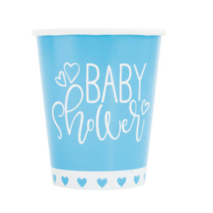 Pack of 8 Blue Hearts Baby Shower 9oz Paper Cups