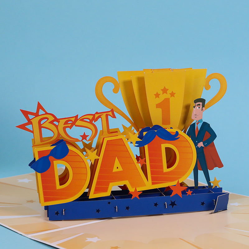 Best Dad Trophy 3D Pop Up Father's Day Card - Dad Birthday 
