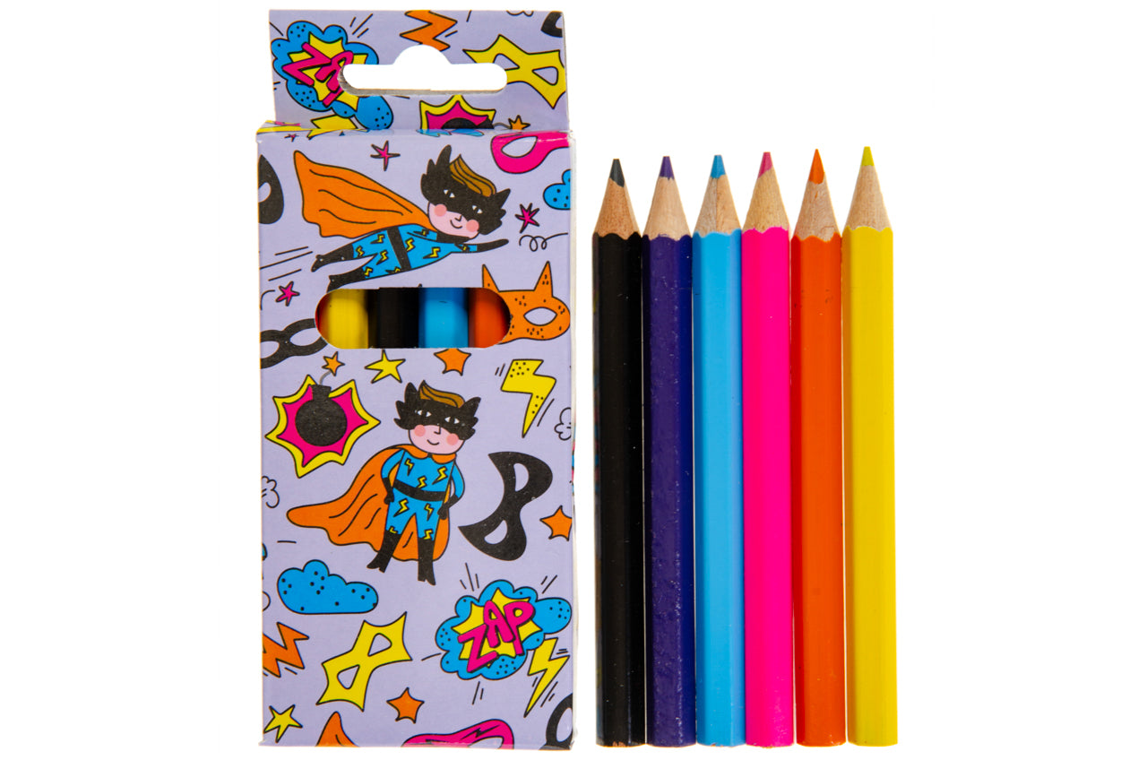 12 Pack of 6 Pieces Superhero Colored Pencils 9cm