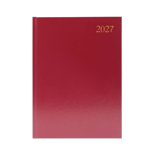 2027 A4 Day Per Page Burgundy Desk Diary KFA41BG27