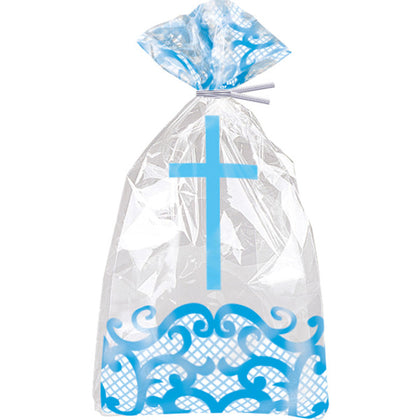 Pack of 20 Fancy Blue Cross Cellophane Bags, 5
