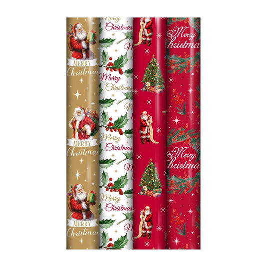 Pack of 12 4m Traditional Christmas Gift Wrap Rolls