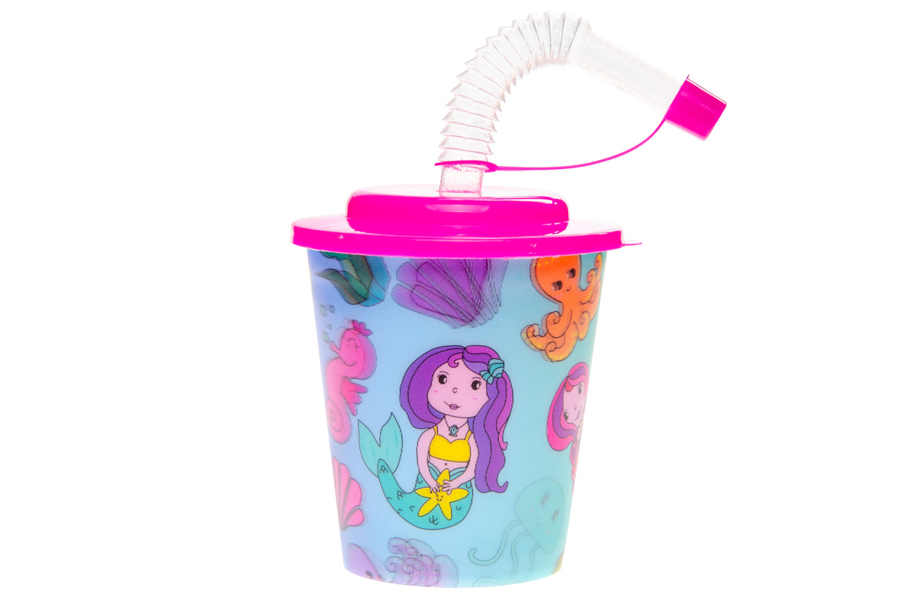 Pack of 10 Pre Filled Mermaid Theme Kids Party Favour Bags – Gift Bags with Reusable Cup & Themed Toys