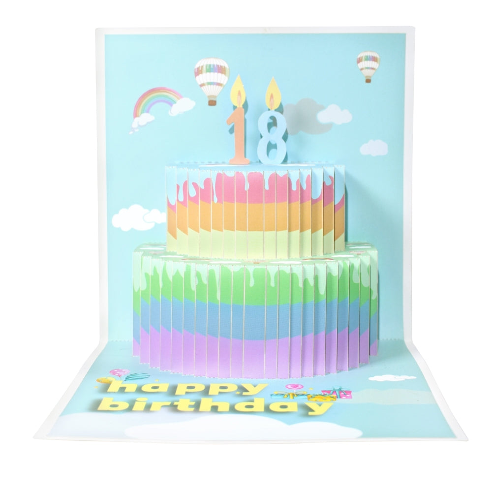 Rainbow Cake 3D Pop Up Birthday Card with Personalized Age Numbers