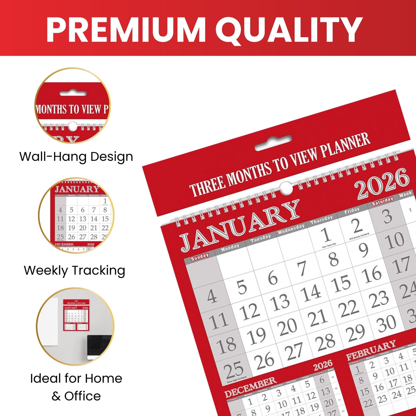 Slim Month To View Calendar 2026 – 143mm x 417mm