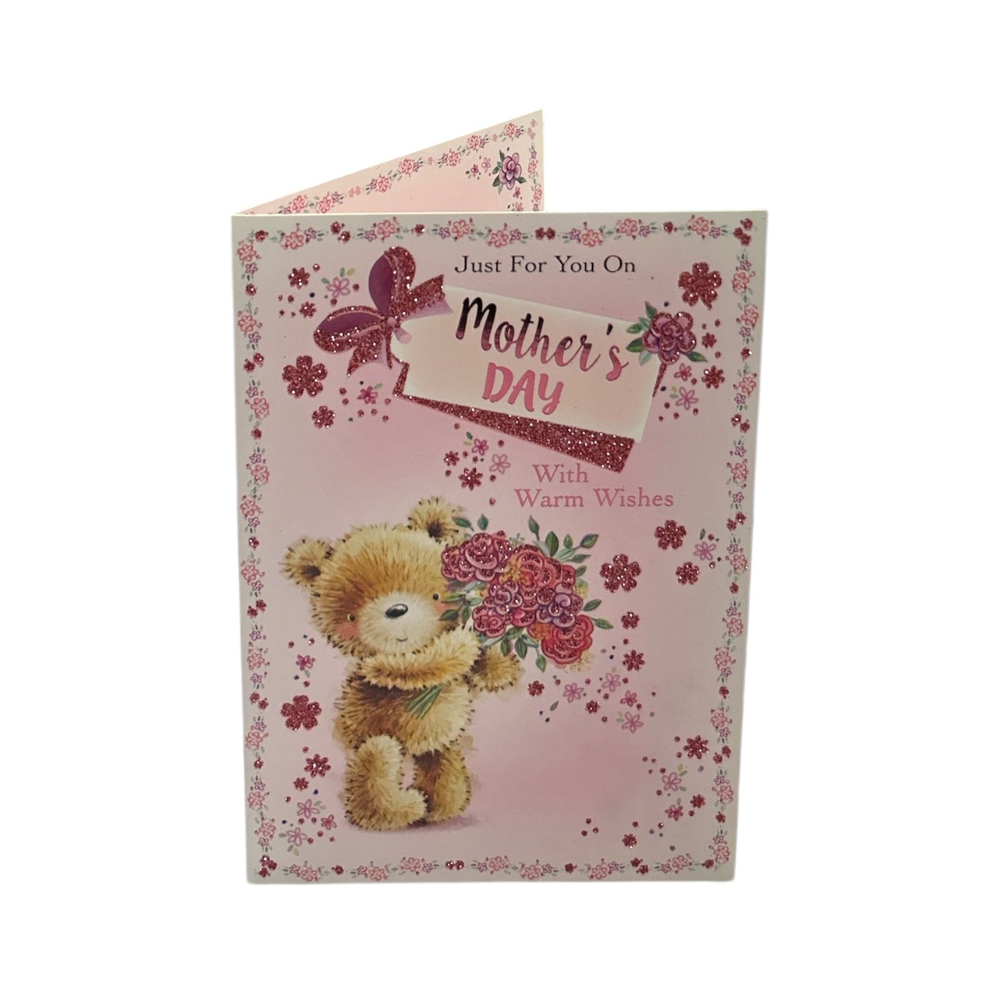 Just For You Teddy Holding Bouquet Design Mother's Day Card