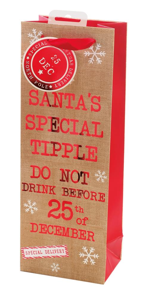 Pack of 6 Hessian Texture Design Bottle Size Christmas Gift Bags