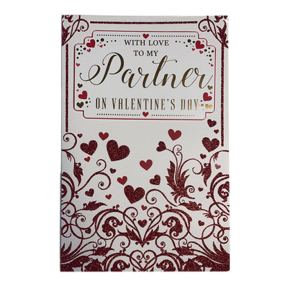 To My Partner Red Glitter Heart Design Valentine's Day Card