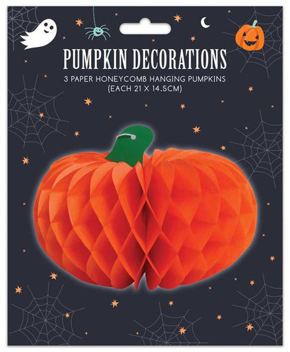 Pack of 3 Halloween Paper Honeycomb Pumpkin Decorations