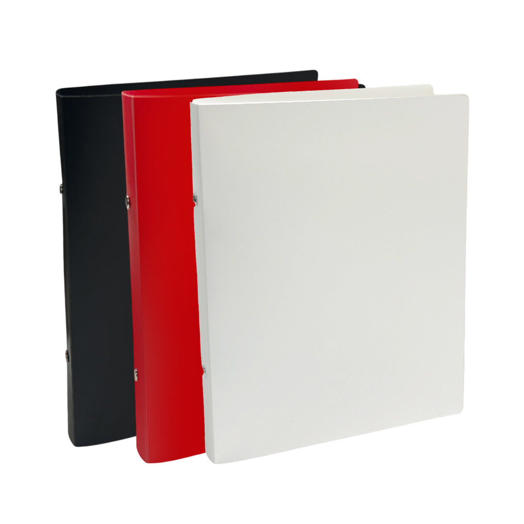 Pack of 3 A5 PP Ring Binders – 25mm Spine, 2 O-Ring Mechanism, 700 Micron Durable Cover – Red, White, Black