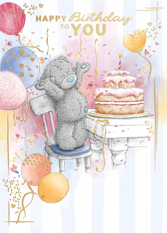 Bear Stood On Chair By Cake Celebration Birthday Card