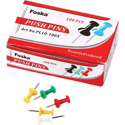 Pack of 100 Assorted Colour Push Pins