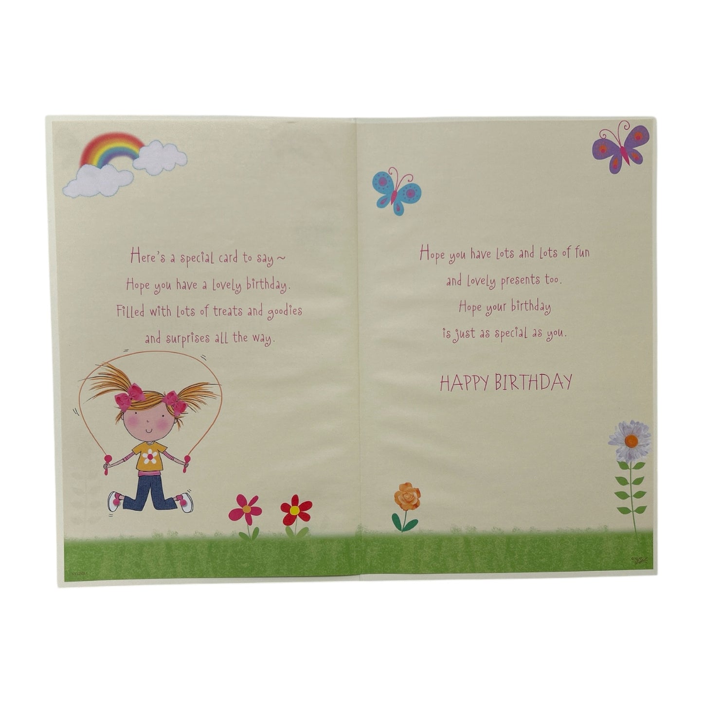 Age 05 Girl Skipping Juvenile Birthday Card With Badge
