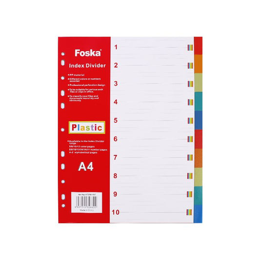A4 Multicolour 10 Part Tab Dividers with Writable Cover for Ring Binders