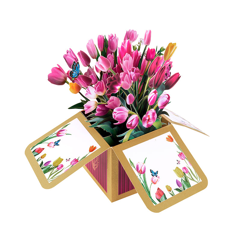Tulip Beige 3D Pop Up Birthday Box Card - Spring Mother's Day Birthday Mum