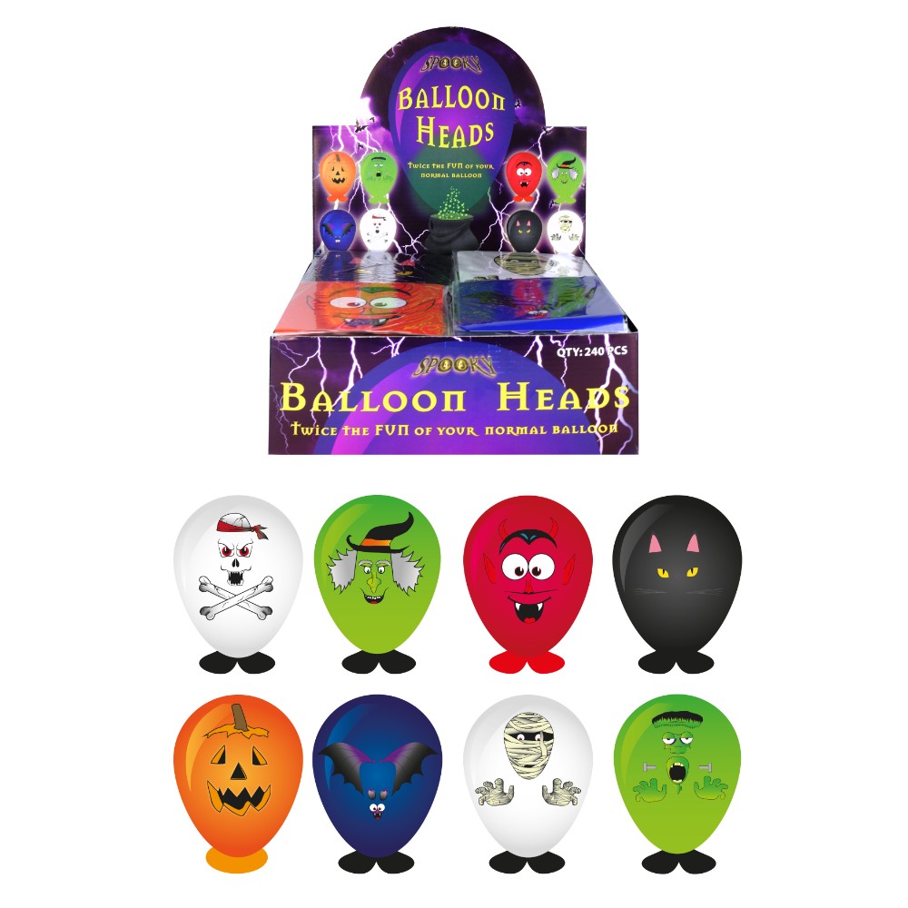 Box of 240 Assorted Designs Halloween Balloon Heads