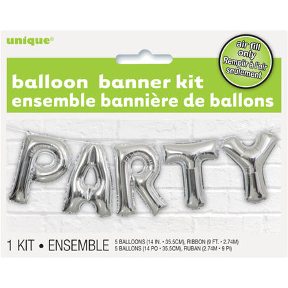 Silver Party Foil Letter Balloon Banner Kit, 14
