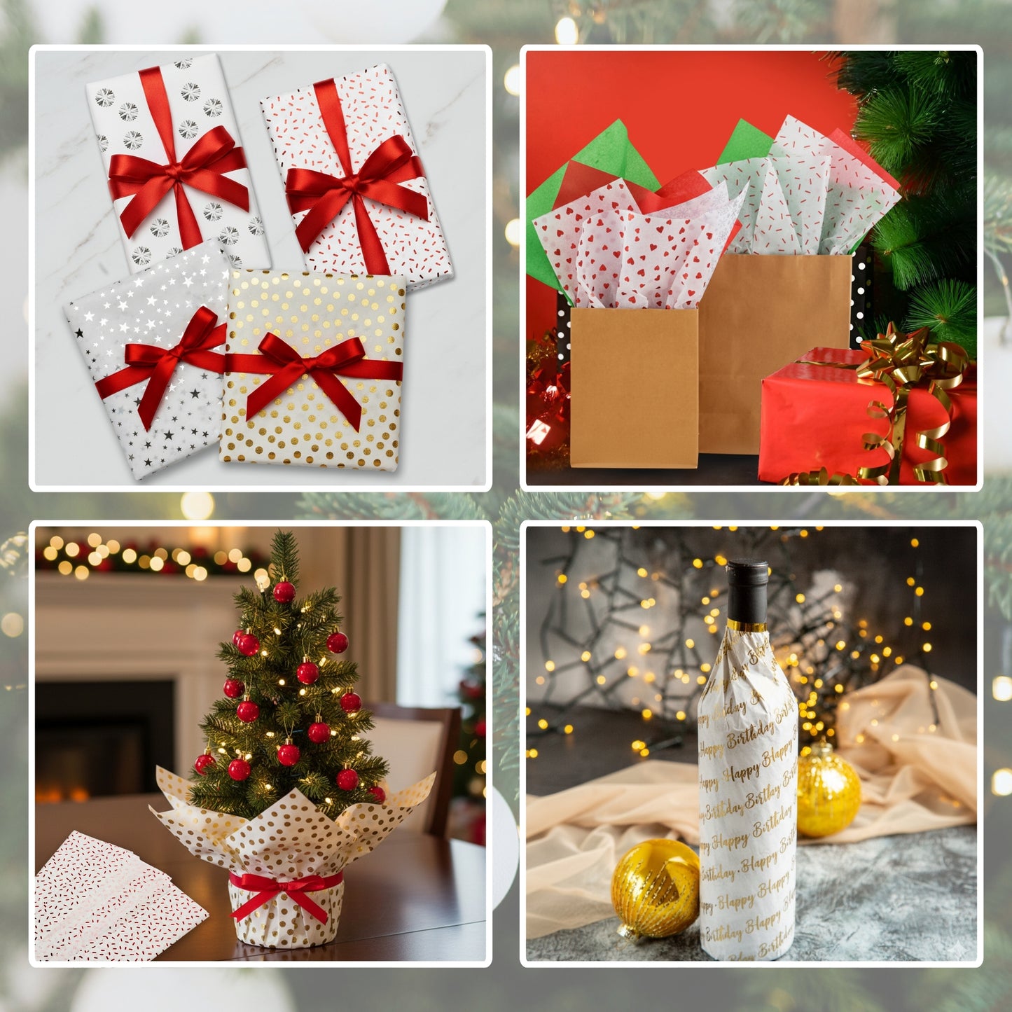 Pack of 10 Flowers Garden Gold Metallic Plastic-Free 18gsm Tissue Paper Sheets 50x70cm - Patterned Tissue Paper for Xmas, New Year, Party, Wedding, Birthday Packing Present Gift Box DIY Art Crafts