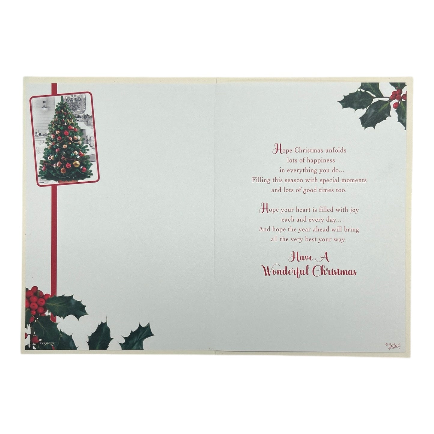 Traditional Tree & Holly Christmas Wishes Card For Grandad