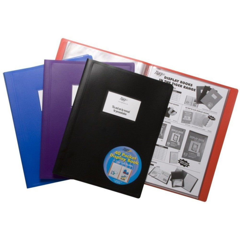 Tiger A4 40 Pocket Flexi Cover Display Book - Assorted Colours