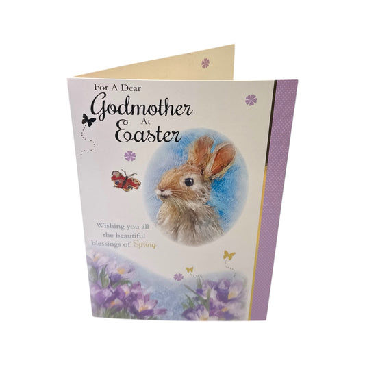 For A Dear Godmother Cute Rabbit Floral Design Easter Card