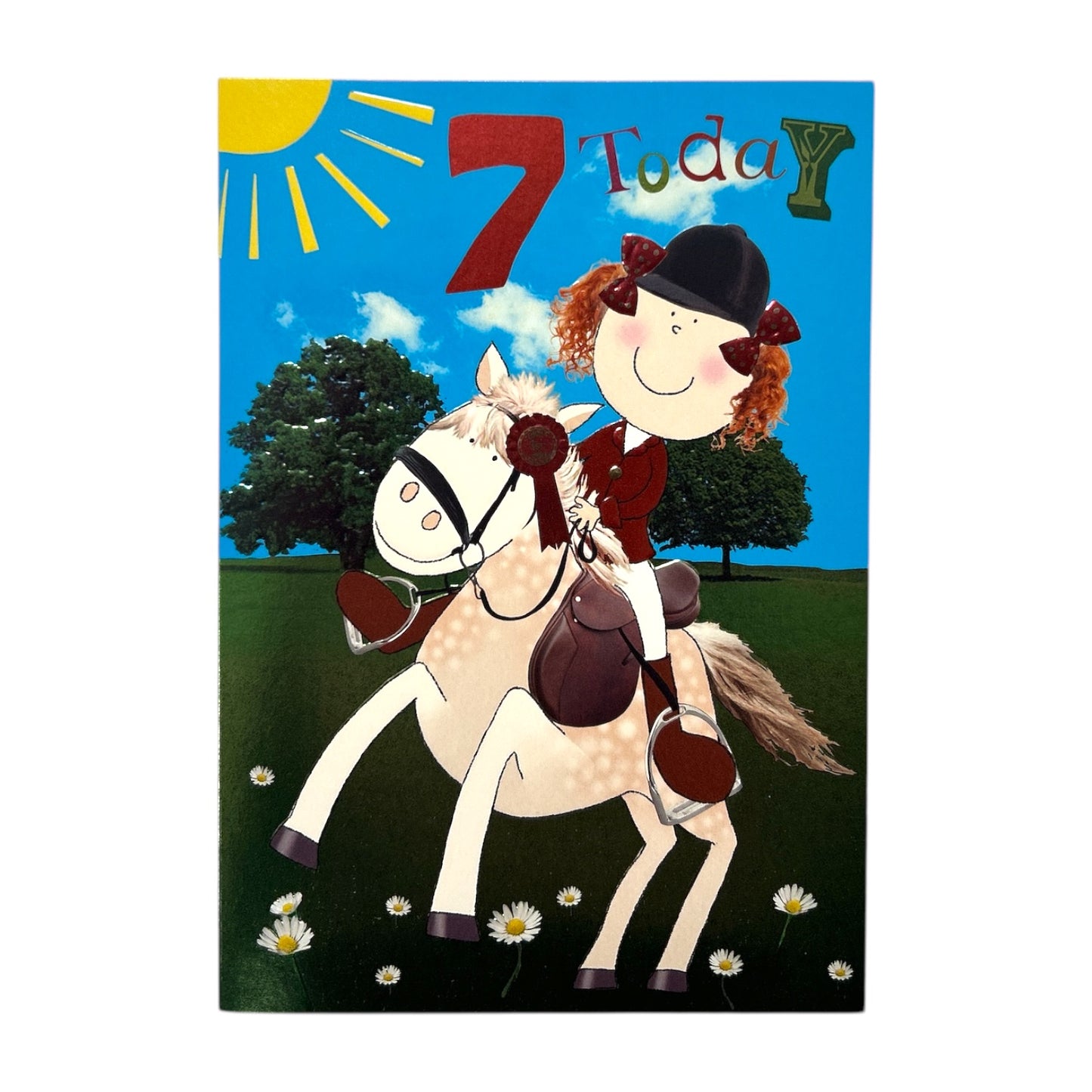 Age 7 Juvenile Girl Riding a Horse Birthday Card
