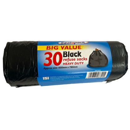 Pack of 30 Big Value Black Refuse Sacks