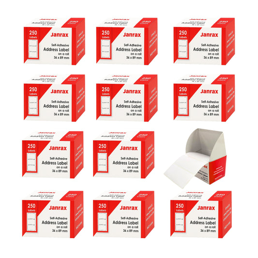 12 Rolls of 250 Self Adhesive Address Labels 36x89mm