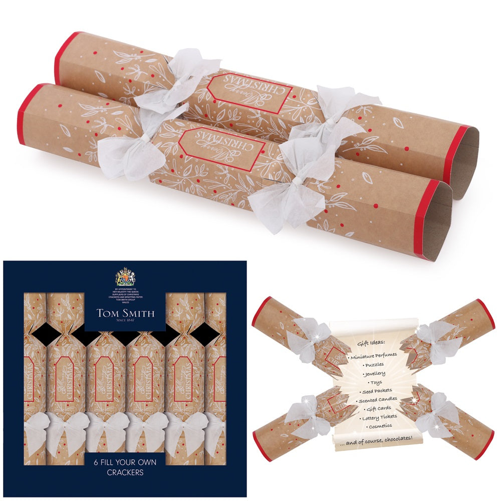 Pack of 6 14" Fill Your Own Kraft Christmas Dinner Crackers