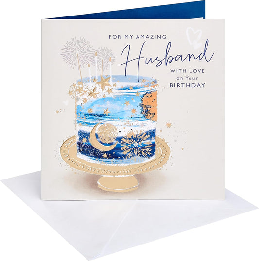 Cake with Sparklers Design Husband Birthday Card