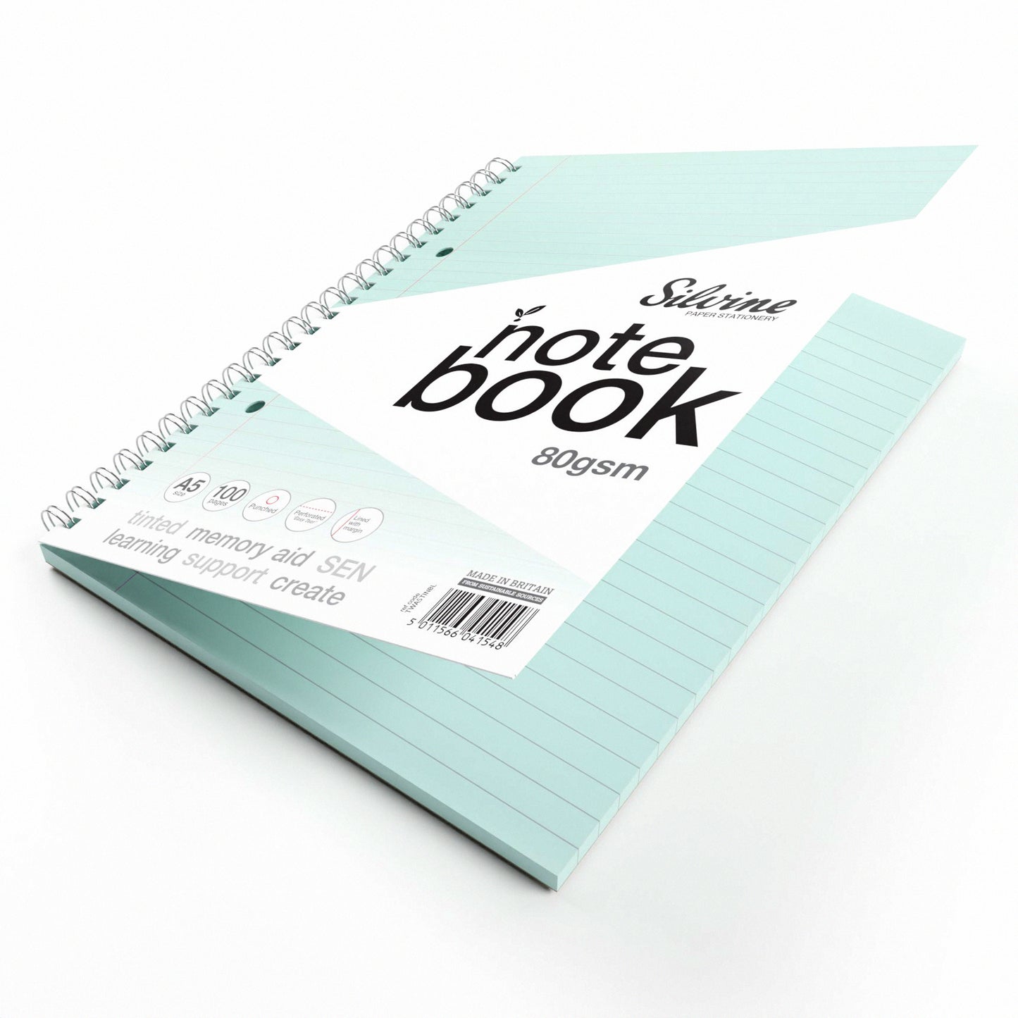 A5+ 100 Pages Twin Wire SEN Blue Paper Dyslexia Notebook - Lined with Margin