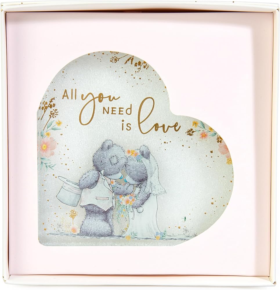 Me to You Tatty Teddy Glass Heart Plaque Wedding Day Gift Official Collection