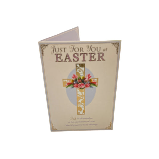 Just For You Pink Floral Cross Design Easter Card