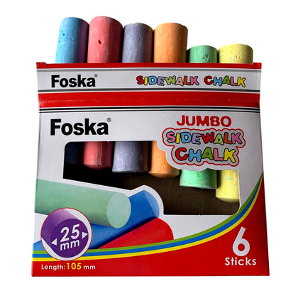 Pack of 6 Assorted Colour Jumbo Sidewalk Chalk