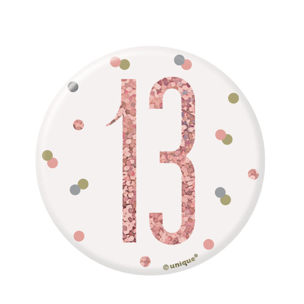 Birthday Rose Gold Glitz Number 13 Badge– Choice Wholesale