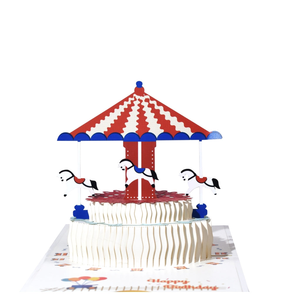 Carousel Spinning Cake Design 3D Pop Up Birthday Card