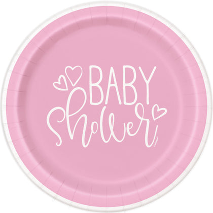 Pack of 8 Pink Hearts Baby Shower Round 7