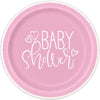 Pack of 8 Pink Hearts Baby Shower Round 7" Dessert Plates