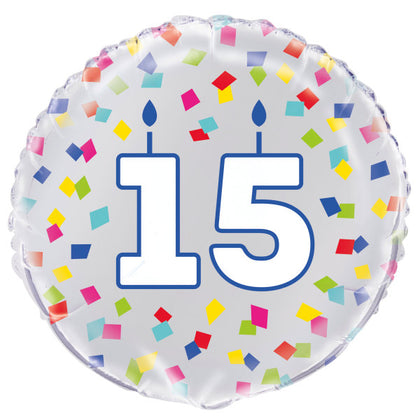 Rainbow Confetti Birthday Number 15 Round Foil Balloon 18