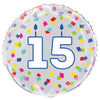 Rainbow Confetti Birthday Number 15 Round Foil Balloon 18"