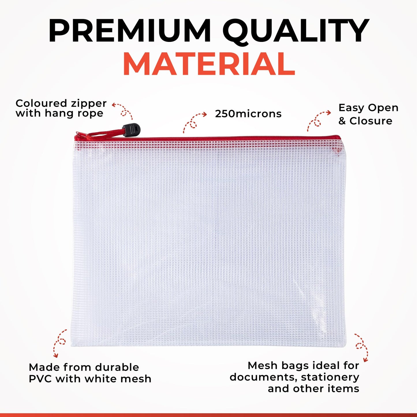 Pack of 10 A6 Assorted PVC Mesh Coloured Zip Bags