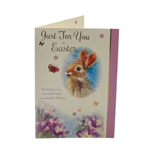 Just For You Cute Rabbit Floral Design Easter Card