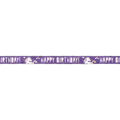 12 ft Long Fold Happy Birthday Foil Unicorn Banner