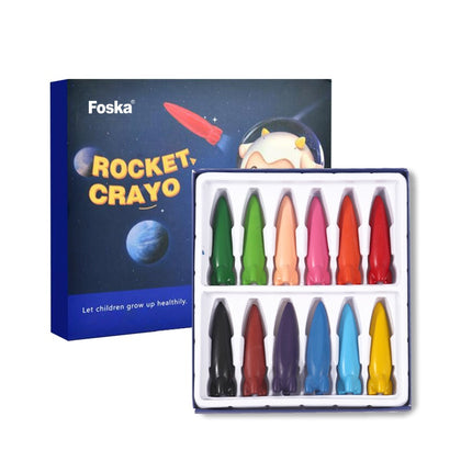 Pack of 12 Rocket Design Assorted Colour Crayons
