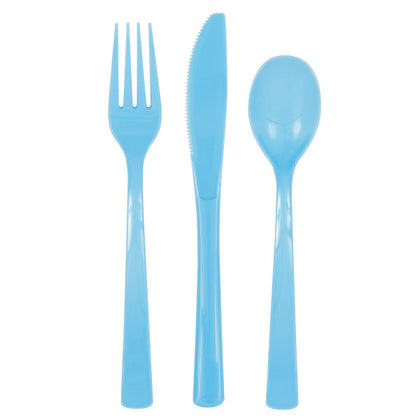 Pack of 18 Powder Blue Solid Assorted Plastic Cutlery