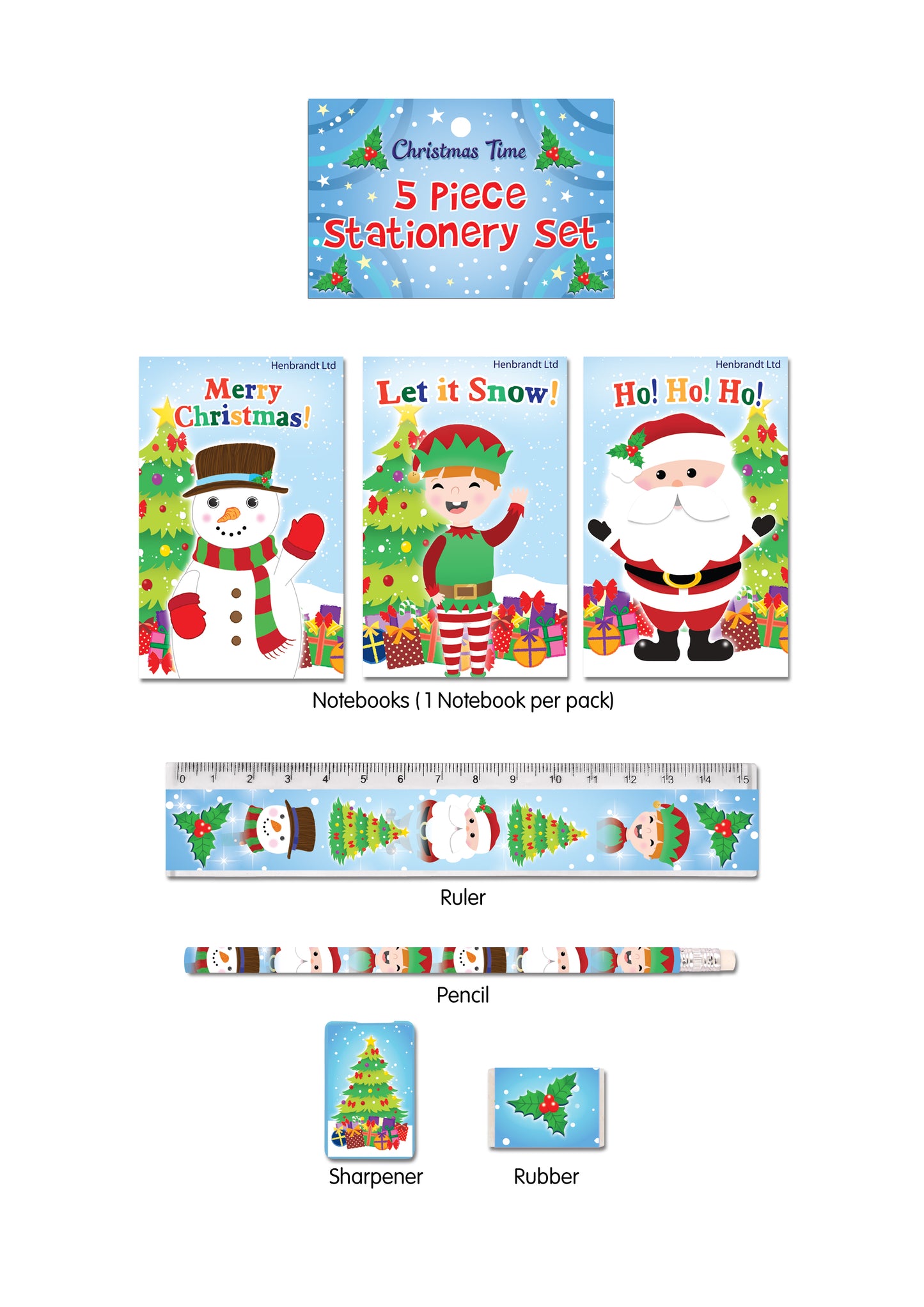 Christmas Design 5 Piece Stationery Set