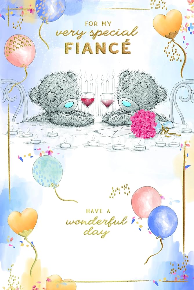 Bears Sat At Table With Wine Glasses Special Fiance Birthday Card